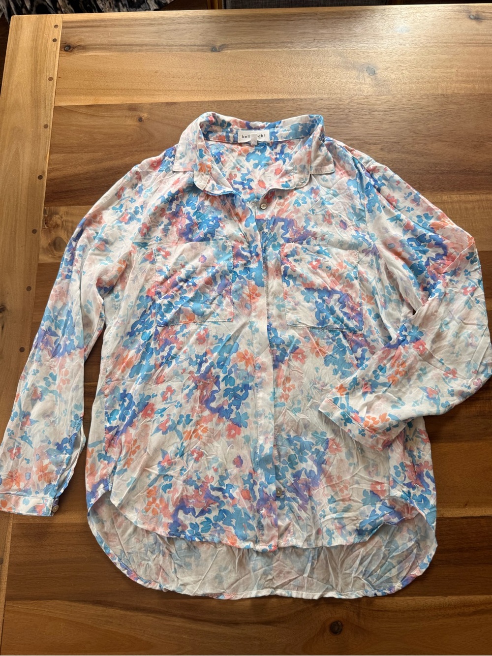 Bella Dahl Watercolor Floral Button-Down Shirt in Blue, Pink & Coral